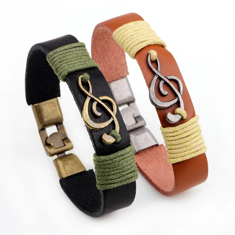 Vintage Musiknote Leder Armband Für Herren Damen Legierung Violinschlüssel Symbol Handgewebt Punk Verstellbar Schmuck