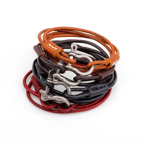 Bracciale Avvolgente in Pelle Multistrato Minimalista per Uomo Donna Vintage Chiusura a Grillo in Metallo Intrecciato Gioielli