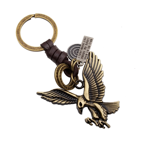 Portachiavi in Metallo con Aquila Vintage con Cordino in Pelle Pendente Animale Bronzo Antico Anello Retrò per Uomo Donna Regalo