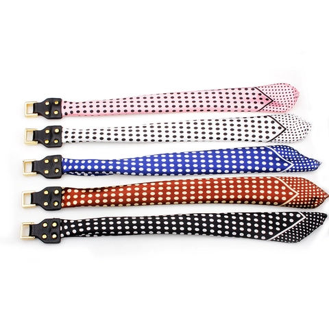 Fashion Polka Dot Scarf Bracelet With Real Leather Alloy Buckle Studded Decorative Wrist Band Scarf Buckle For Women Hand Jewelry