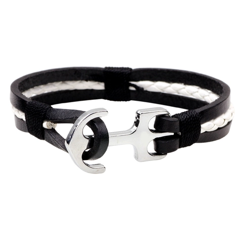 Handgefertigt Vintage Rindsleder Armband Geflochten Mehrlagig Ankerverschluss Punk Stil Nautisch Wickelarmband Unisex Schmuck
