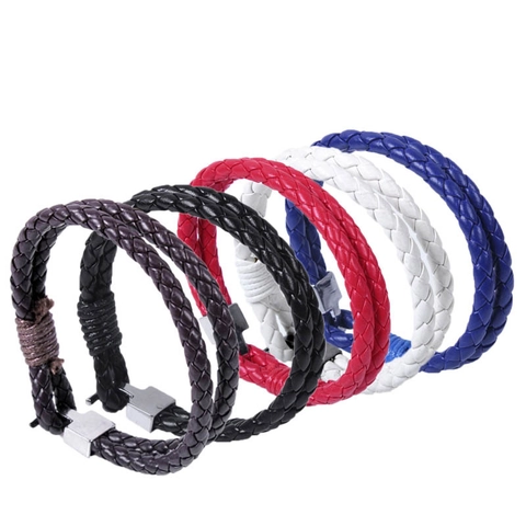 Retro Geflochtenes Echtleder Armband Für Herren Damen Mode Legierung Schließe Geometrisch Lässig Mehrlagig Punk Wickel Schmuck Geschenk
