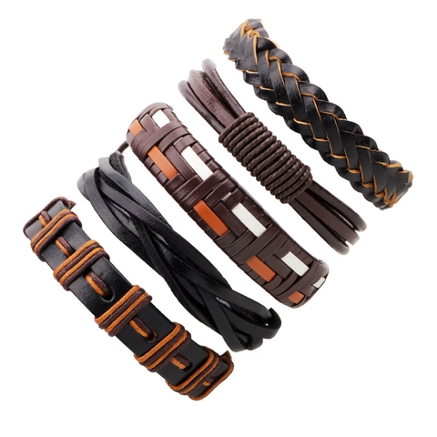 Vintage Punk Unisex Multilayer Braided Leather Bracelets Adjustable Rope Handmade Bohemian Retro Style Jewelry Wristband