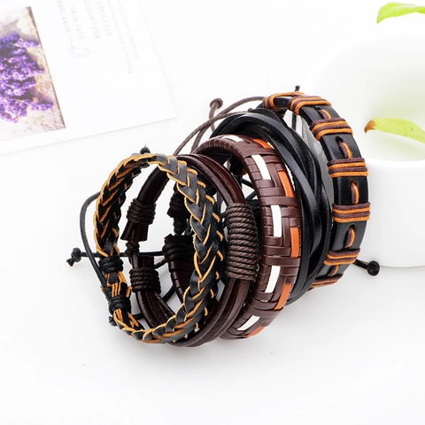 Vintage Punk Unisex Multilayer Braided Leather Bracelets Adjustable Rope Handmade Bohemian Retro Style Jewelry Wristband