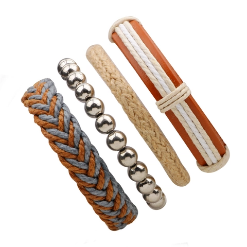 Bracciale in Pelle Intrecciata da Uomo Vintage Corda di Canapa Multistrato Perline Gioielli Casual Bohemien Cinturino Regolabile