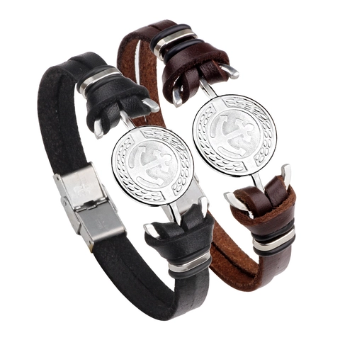 Herren Echtes Leder Anker Armband Edelstahl Nautisches Geflochtenes Armband Vintage Maritimer Stil Handschmuck Für Den Alltag