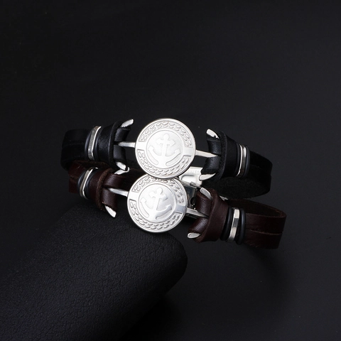 Herren Echtes Leder Anker Armband Edelstahl Nautisches Geflochtenes Armband Vintage Maritimer Stil Handschmuck Für Den Alltag