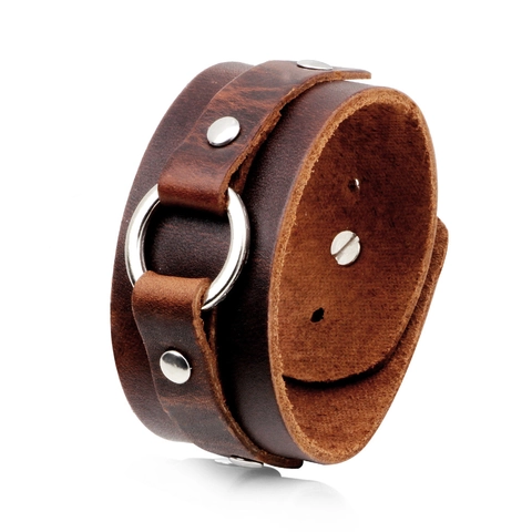 Punk Breed Runderleer Armband Voor Heren Vintage Retro Gevlochten Polsband Met Metalen Ring Klinknagels Mode Biker Sieraden