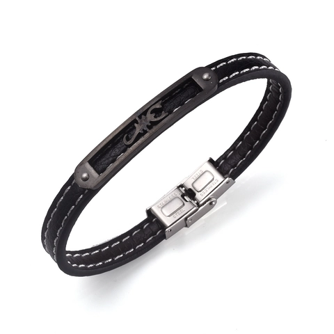 Pulsera de Cuero Genuino y Acero Inoxidable para Hombre Escorpión Hueco Geométrico Biker Punk Retro Joyería de Moda para Hombres