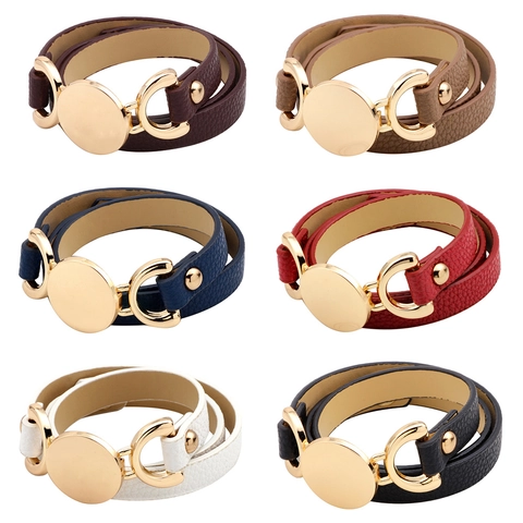 Bracciale Avvolgente Multistrato in Pelle PU Minimalista da Donna Creativo Disco in Metallo Dorato Lega Gioielli di Moda