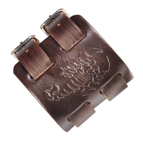 Retro Punk Rock Genuine Leather Wide Bracelet For Men Unisex Embossed Scorpion Pattern Adjustable Double Buckle Cuff Bangle Hip Hop Jewelry