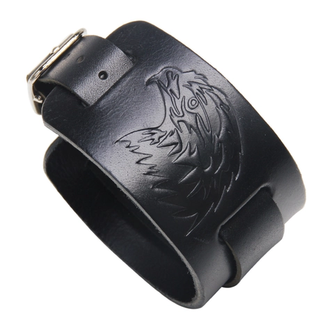 Bracciale Vintage Largo in Pelle Aquila a Rilievo Punk Rock Polsino per Uomo Donna Fibbia in Metallo Regolabile Gioielli di Moda