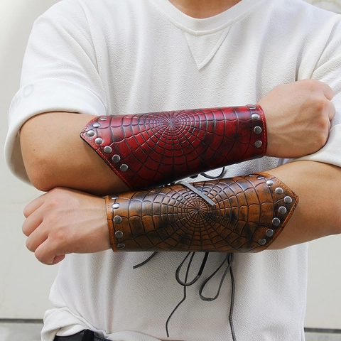 Bracciali in Pelle di Vacchetta Goffrati con Ragnatela Punk Rock Protezioni per Braccia Steampunk Vintage per Ciclismo Halloween