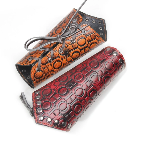 Brassards Punk en Cuir de Vachette Véritable Motif Alphabet Gauffré Avec Rivets en Métal Protection de Bras Vintage à Lacets Homme Femme