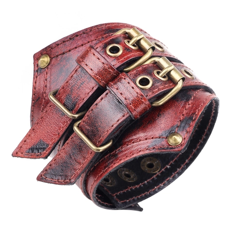 Bracelet Large en Cuir Vintage Punk pour Homme Rock Rétro Manchette en Cuir de Vachette avec Boucle en Alliage Bijoux pour Homme
