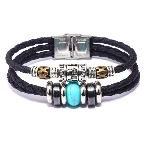 Pulsera Vintage de Cuero Multicapa para Hombre Mujer Con Cierre de Acero Inoxidable Cuentas de Piedra Natural Joyería Étnica