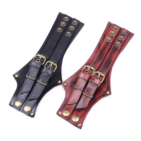 Bracelet Large en Cuir Vintage Punk pour Homme Rock Rétro Manchette en Cuir de Vachette avec Boucle en Alliage Bijoux pour Homme