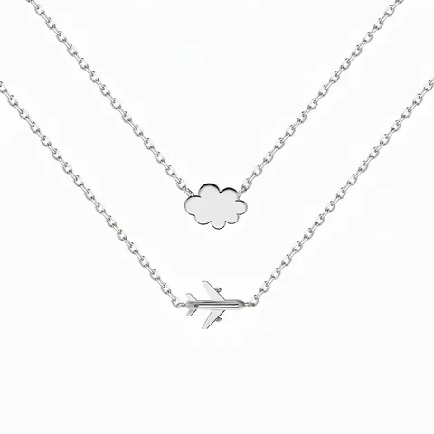 Collier Double Couche en Argent Sterling S925 pour Femme Élégant Pendentif Nuage Avion Chaîne de Clavicule Bijoux