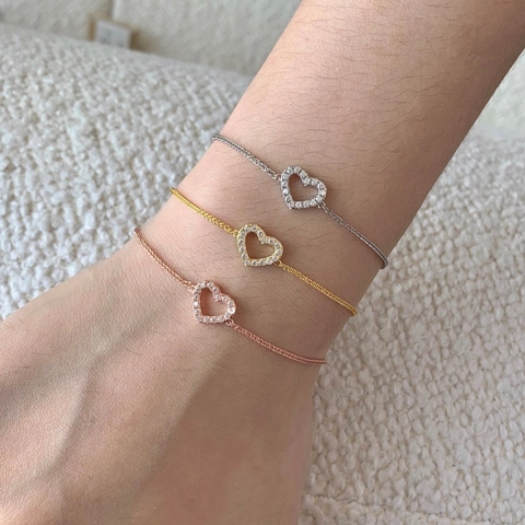 S925 Sterling Silver Heart Bracelet For Women Elegant Rose Gold Plated Pave Zirconia Adjustable Chain Minimalist Jewelry Gift
