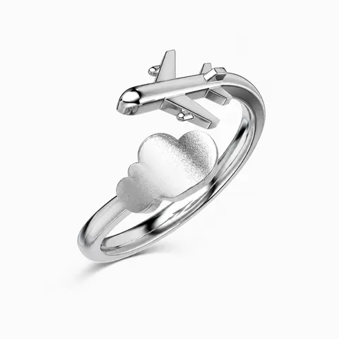 925 Sterling Silver Airplane Cloud Heart Open Ring Minimalist Adjustable Airplane Ring For Women Travel Jewelry Gift