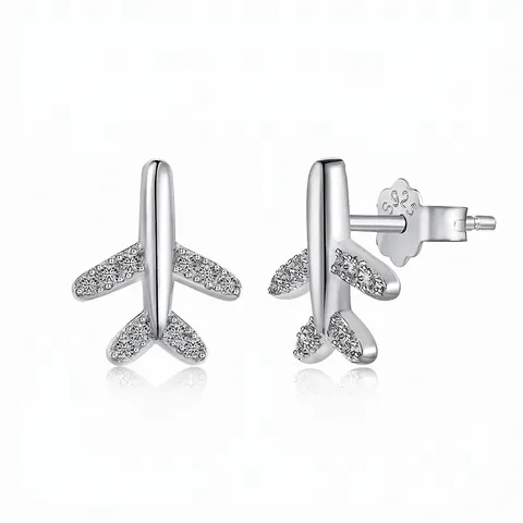 925 Sterlingsilber Flugzeug Ohrstecker Für Damen Kleines Flugzeug Zirkonia Eingelegt Gold Silber Galvanisiert Modeschmuck