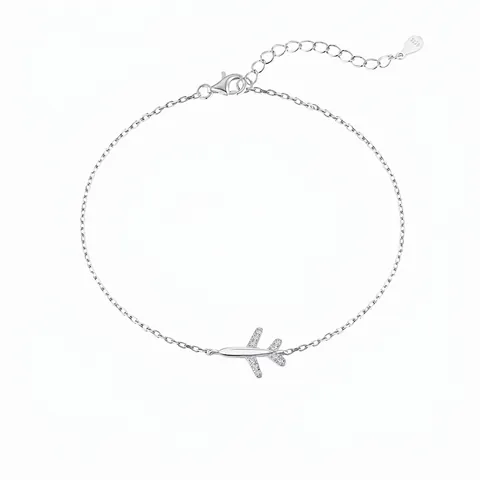 925 Sterling Silver Airplane Pendant Bracelet For Women Dainty Adjustable Zirconia Inlaid Chain Bracelet Minimalist Jewelry Gift