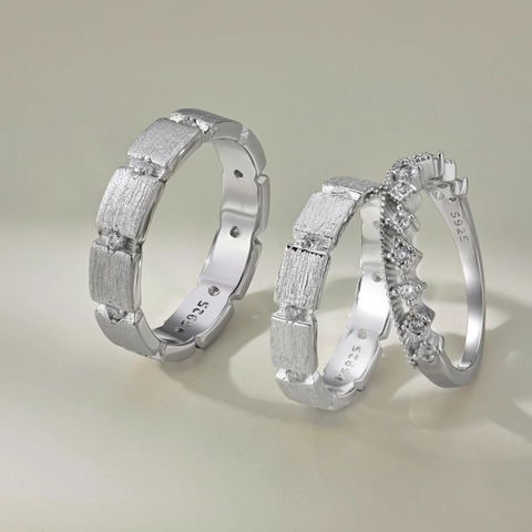 925 Sterling Silver Ring Geometric Crown Design Matte Finish Rhinestone Inlaid Fashion Jewelry Couple Rings For Men Women Gift