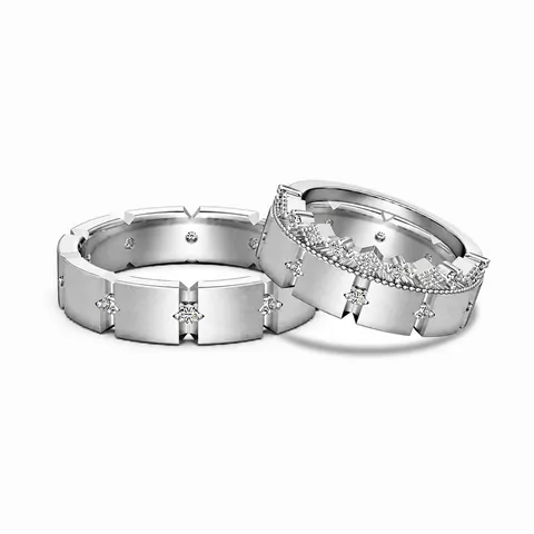 925 Sterling Silver Ring Geometric Crown Design Matte Finish Rhinestone Inlaid Fashion Jewelry Couple Rings For Men Women Gift