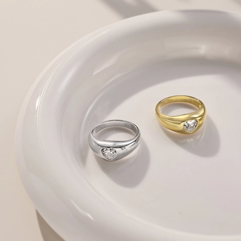 Anello in Argento Sterling 925 con Zirconia a Cuore per Donna Moda Minimalista Placcato Oro Argento Gioiello Elegante Regalo