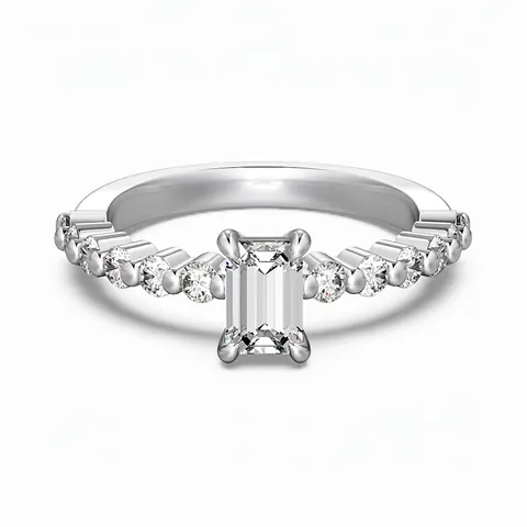 925 Sterling Silver Emerald Cut Zirconia Ring Elegant White Gold Plated Geometric Finger Ring Wedding Jewelry For Women