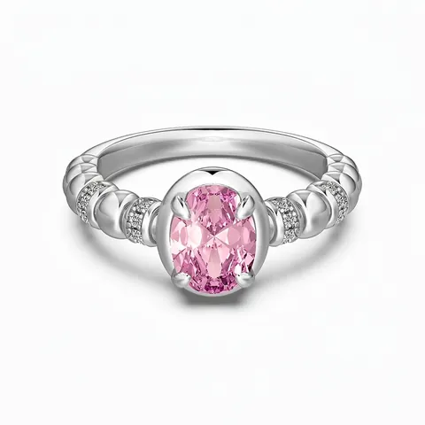 Elegante Anello in Argento Sterling 925 Ovale Taglio Fiore di Ghiaccio Zirconia Intarsiata Fascia Perlata Anello Matrimonio Donna