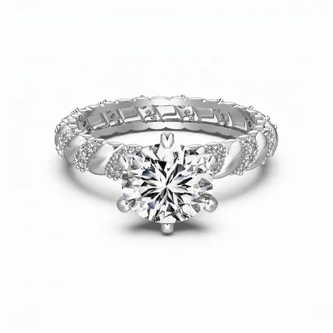 925 Sterling Silver Twisted Pave Rhinestone Ring For Women Round Brilliant Cut Wedding Engagement Fashion Finger Ring Jewelry