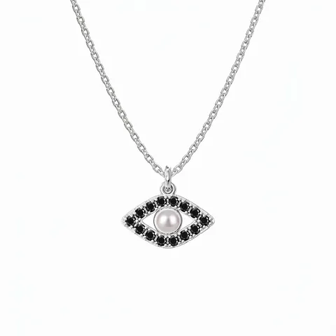 Collana con Pendente Malocchio in Argento Sterling 925 per Donna Gioielli con Catena a Clavicola Intarsiata con Zirconia e Perla Artificiale