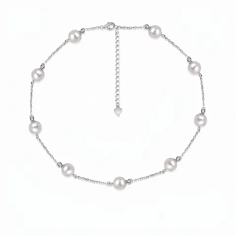 S925 Sterling Silver Round Artificial Pearl Necklace For Women Elegant Sophisticated Geometric Clavicle Chain Jewelry Gift