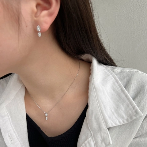 925 Sterling Zilver Zirconia Wasserdruppel Sieradenset Voor Dames Elegante Dubbele Traan Hanger Ketting Oorknopjes Sieraden