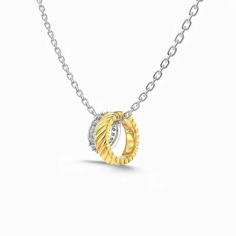 Lichte Luxe 925 Sterling Zilveren Halsketting Ineengrijpende Dubbele Ring Zirconia Tweekleurig Goud Zilveren Dames
