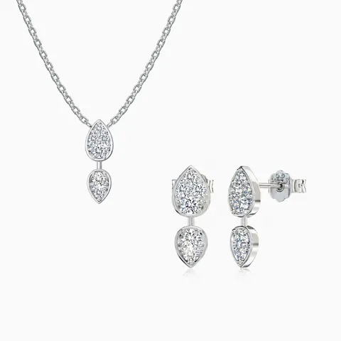 925 Sterling Zilver Zirconia Wasserdruppel Sieradenset Voor Dames Elegante Dubbele Traan Hanger Ketting Oorknopjes Sieraden