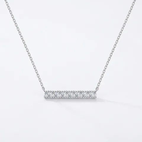 925 Sterling Silver Horizontal Bar Necklace With Baguette Cut Zirconia Pave Inlaid Minimalist Clavicle Chain For Women Jewelry