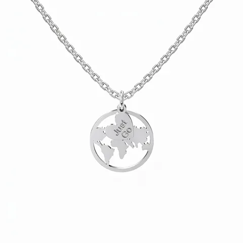 Collar de Mapa del Mundo de Plata de Ley 925 para Mujer Colgante de Tierra Calado Etiqueta de Corazón Just Go Grabado Joyería