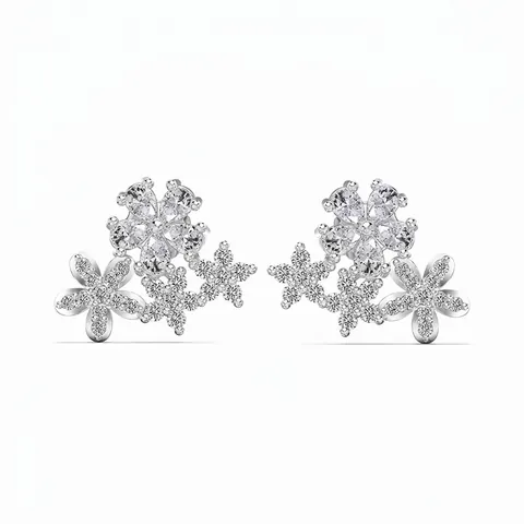 Orecchini a Bottone a Fiocco di Neve in Argento Sterling S925 Orecchini a Grappolo di Fiori in Zirconia Scintillante per Donna Gioielli