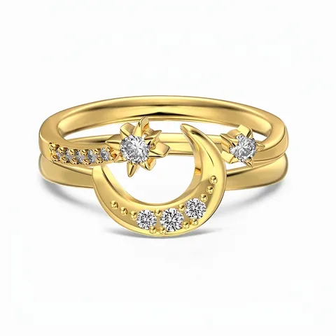 Anello in Argento Sterling S925 Luna e Stella per Donna Elegante Zirconia Intarsiata Impilabile Anello alla Moda Gioielli