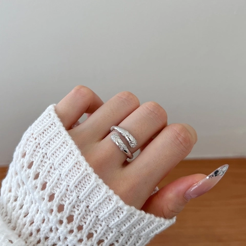 Anello Aperto in Argento Sterling 925 a Scaglie di Serpente Lussuoso Pavé di Zirconia Regolabile Gioielli da Donna Retro