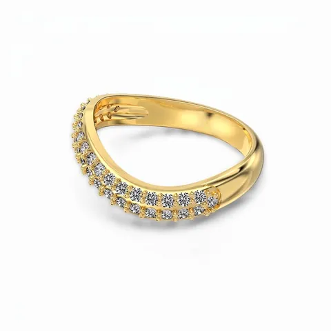 Anello a Onda con Doppia Fila di Zirconia in Argento Sterling S925 per Donna Placcato Oro 18K Gioielli di Moda Niche Geometrici