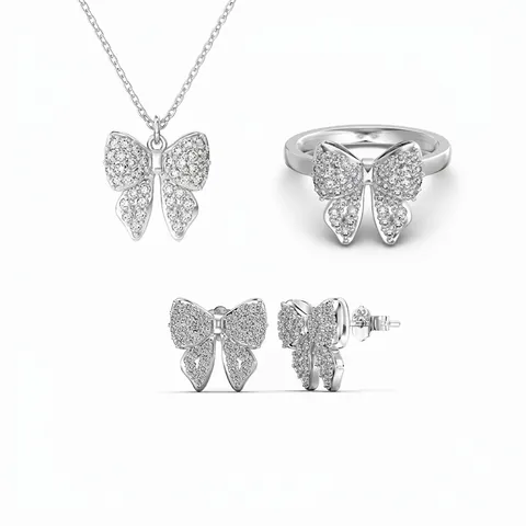925 Sterling Silver Butterfly Jewelry Collection Exquisite Zirconia Bow Necklace Earrings Ring For Women Christmas Gifts