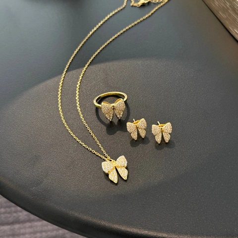925 Sterling Silver Butterfly Jewelry Collection Exquisite Zirconia Bow Necklace Earrings Ring For Women Christmas Gifts