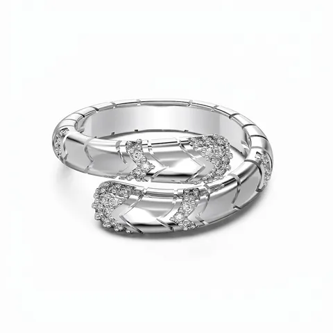 Anello Aperto in Argento Sterling 925 a Scaglie di Serpente Lussuoso Pavé di Zirconia Regolabile Gioielli da Donna Retro