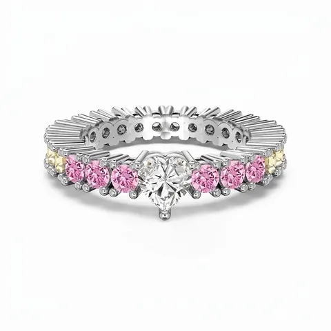 925 Sterling Silver Heart Rainbow Zirconia Ring Dopamine Color Sweet Adjustable Finger Ring Fine Jewelry Gift For Women