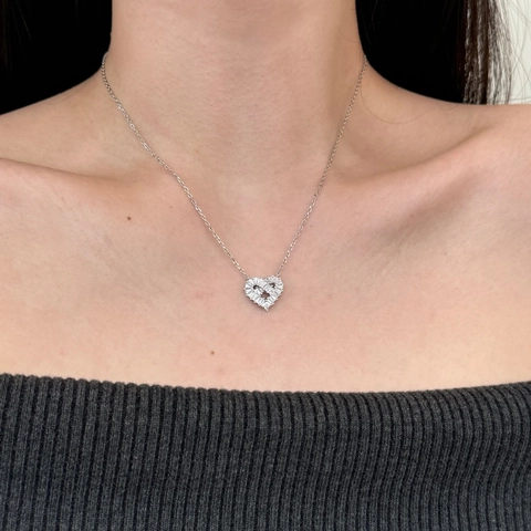 925 Sterling Silber Herz Anhänger Halskette Für Damen Baguette Schliff Zirkonia Pavé Fassung Verstellbare Schlüsselbeinkette