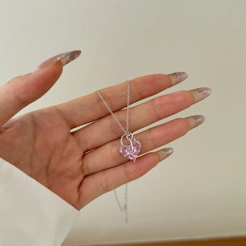 925 Sterling Silver Heart Lock And Key Necklace For Women Pink Zirconia Pendant Clavicle Chain Romantic Jewelry Gift