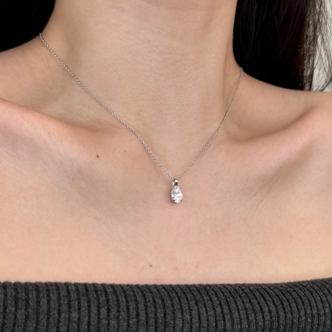 925 Sterling Silver Oval Cubic Zirconia Pendant Necklace For Women Elegant Electroplated Clavicle Chain Jewelry Gift